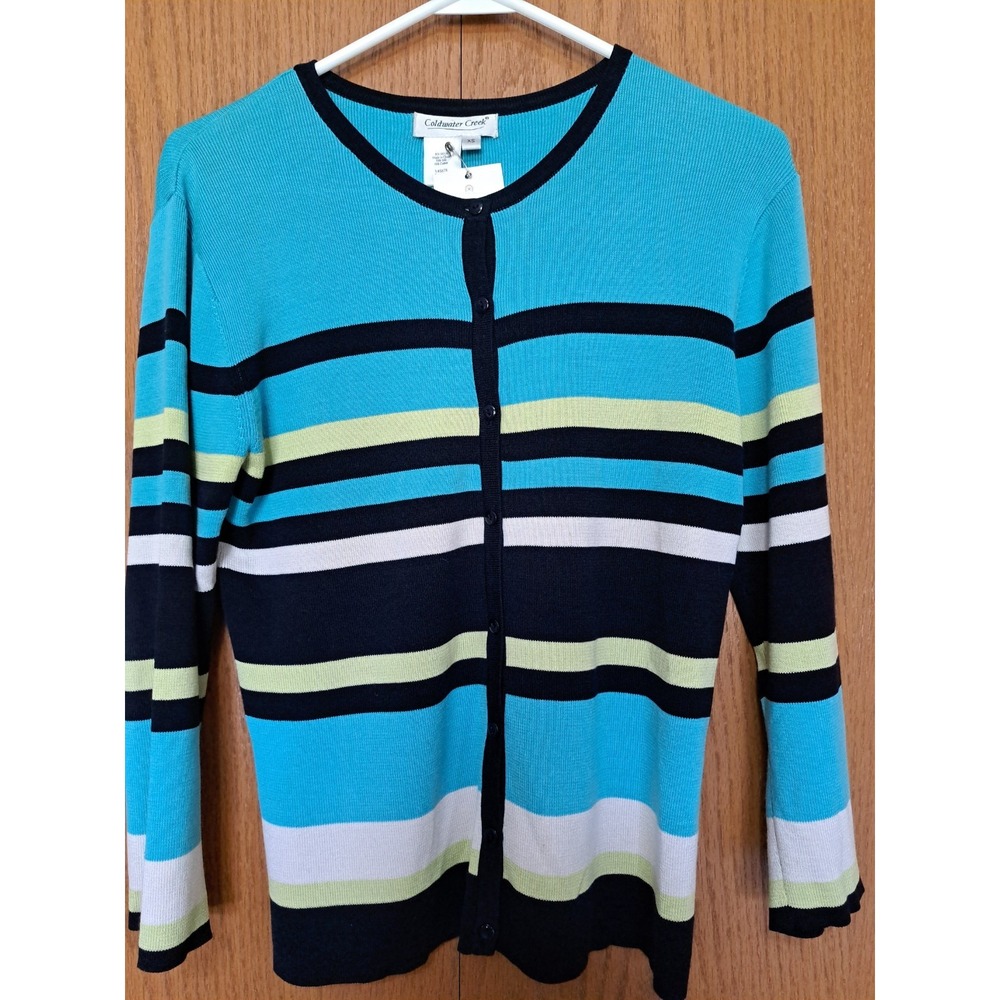 Coldwater Creek Women's Silk/Cotton Striped Button-Up Cardigan Long Sleeves XS
